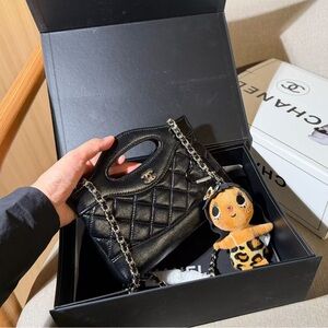 Chanel 31 Mini Shopping Bag Black Quilted Leather Chain Crossbody Tote